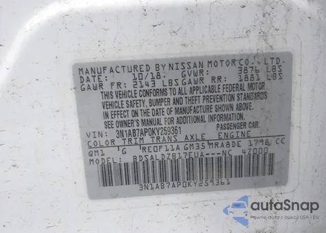 2019 Nissan Sentra Sv z USA, uszkodzony, nr VIN 3N1AB7AP0KY259361